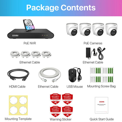 ZOSI 8CH 3K PoE Security Camera System 3K 5MP 8 Channel NVR 4MP HD Outdoor IP Cameras Dome Home CCTV Video Surveillance Kit