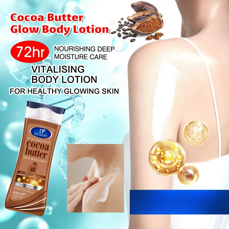 400ml large capacity cocoa fruit body lotion replenishes moisture, leaves a refreshing and non greasy scent