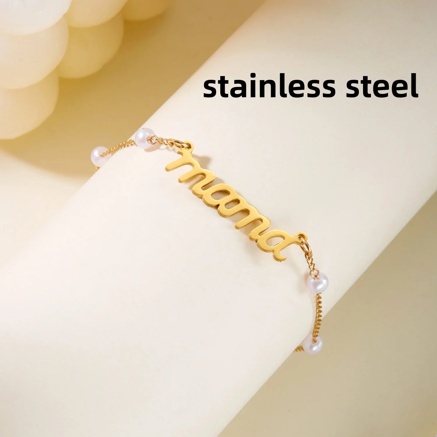 Imitation Pearl Letter Mama Pendant Bracelets Fashion Charms Stainless Steel Chains Bracelet for Women Jewelry Mother's Day Gift