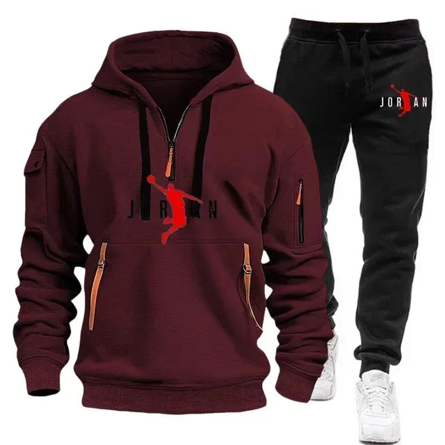 Men 2025 Autumn Winter Printed Blazer and Tracksuit Pants Set Casual Jogging Sportswear for Outdoor Activities and Street Fashio