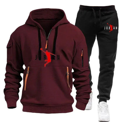 Men 2025 Autumn Winter Printed Blazer and Tracksuit Pants Set Casual Jogging Sportswear for Outdoor Activities and Street Fashio