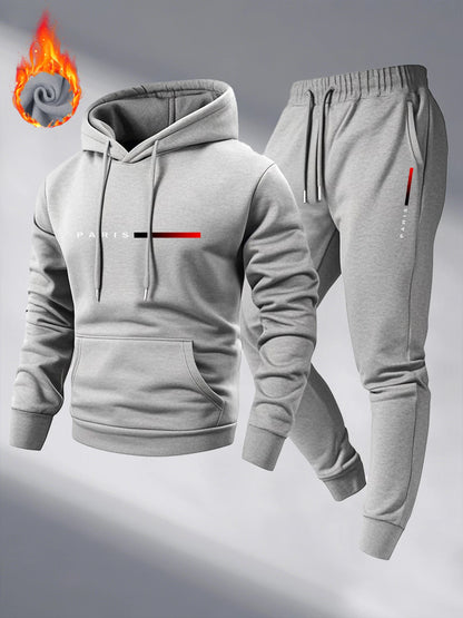 Paris Print Fashion Men's Hooded Tracksuit 2pcs Set High Quality Male Daily Casual Sports Jogging Home Outdoor Hoodie Outftis