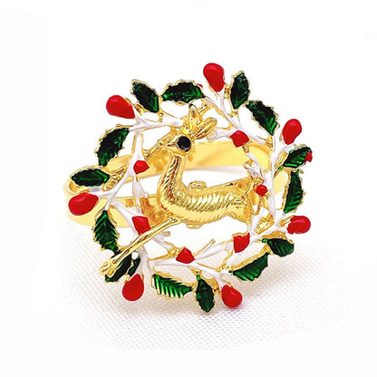 6Pcs Christmas Napkin Rings Gold Xmas Tree Deer Snowflake Hat Socks Napkin Buckles for Christmas Party Dinner Table Decorations