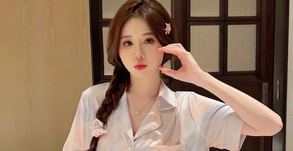Korean Simple Sweet Ins Aesthetics Print Women's Pajamas Y2k Harajuku Colorful Trendy Sleepwear 2024 New Summer Fashion Homewear
