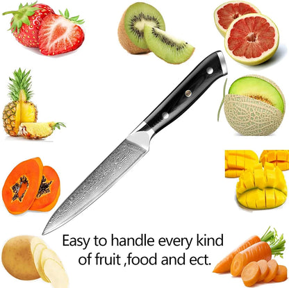 Japanese Utility Knife 5 Inch Damascus Kitchen Petty Knife VG10 67 Layer Razor Sharp Cutting Fruit Carving Chef’s Paring Knives