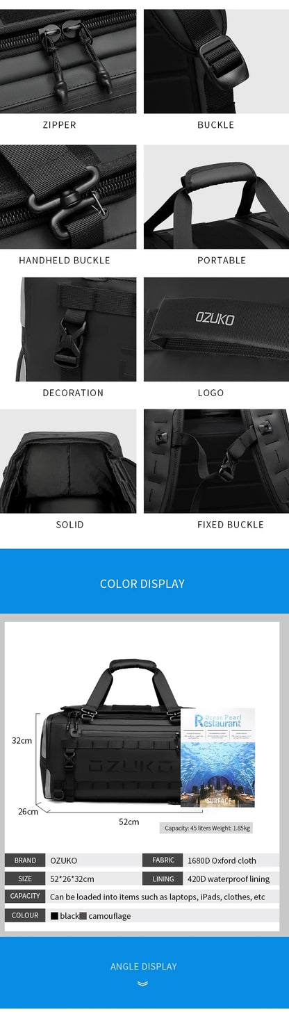Ozuko suitcase organizer Men's Sports Fitness Dry and Wet Separation Travel Bag Short Business Trip Weekend Camping Backpack
