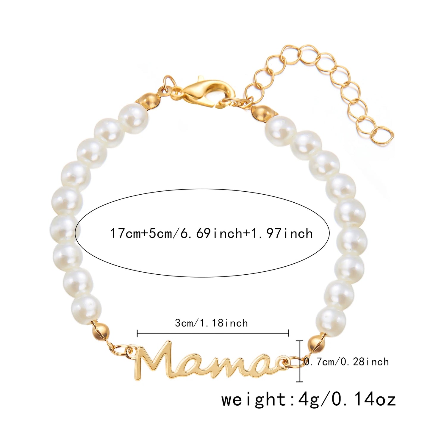 Imitation Pearl Letter Mama Pendant Bracelets Fashion Charms Stainless Steel Chains Bracelet for Women Jewelry Mother's Day Gift