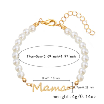 Imitation Pearl Letter Mama Pendant Bracelets Fashion Charms Stainless Steel Chains Bracelet for Women Jewelry Mother's Day Gift