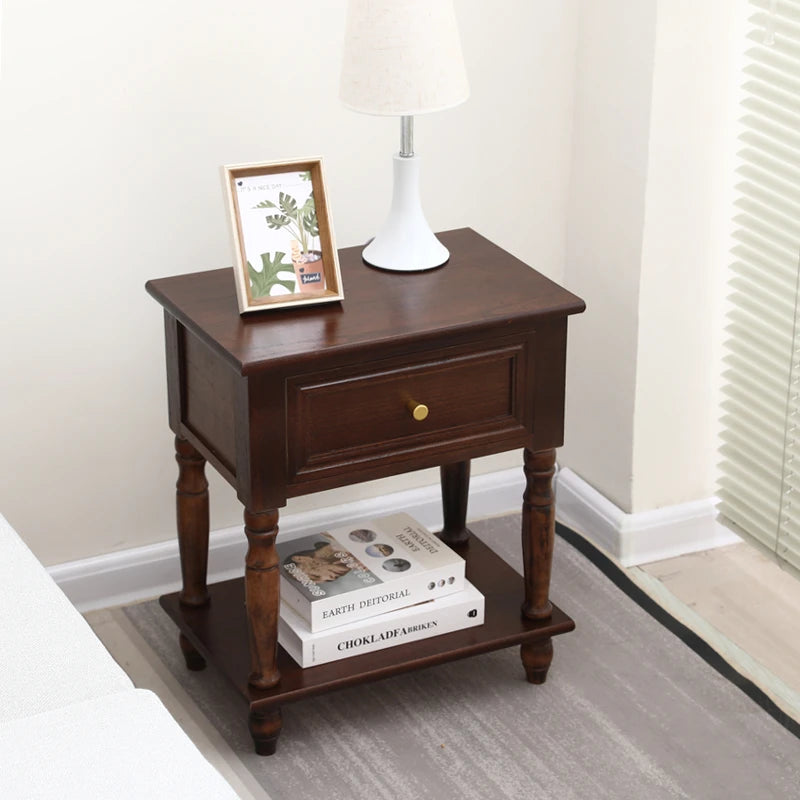 Solid Wood Nightstand Vintage French Distressed Bedside Table with Drawer for Bedroom Storage Cabinet Side Table