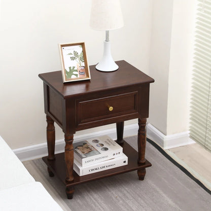 Solid Wood Nightstand Vintage French Distressed Bedside Table with Drawer for Bedroom Storage Cabinet Side Table