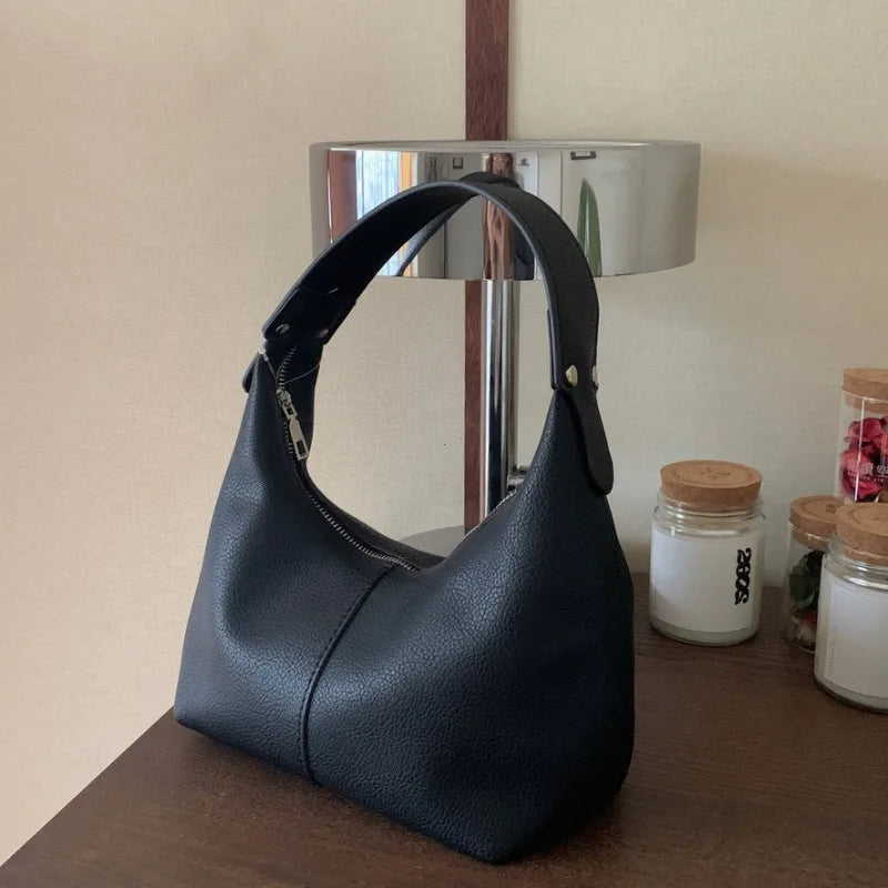 Women Vintage Underarm Bag PU Leather Soft Hobo Shoulder Bags New Solid Color Casual Armpit Handbag Girls Outdoor Daily Tote Bag
