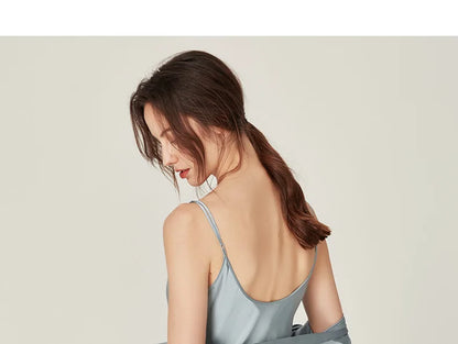 BirdTree, 100%Real Silk Simple Night-robe, Women V Neck Long Sleeve, Elegant Sexy Pajamas Robe, 2024 Summer Autumn New P469123QM