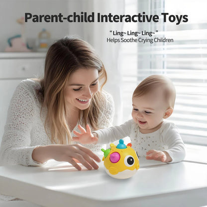 Pufferfish Baby Roly-Poly Rattle Toy with Teether Button, Motor Skills, Hand-Eye Coordination, Early Learning Toy, Newborn Gift