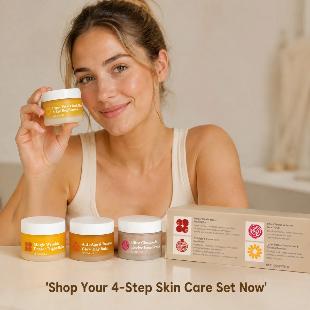 Complete Skincare Set With Day Night Eye Cream And Face Scrub