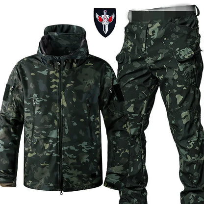 5XL 6XL Winter Waterproof Tactical Jackets Sets Men Outdoor Soft Shell Hiking Hunting Jacket Suit Fleece Cargo Pant Tracksuits