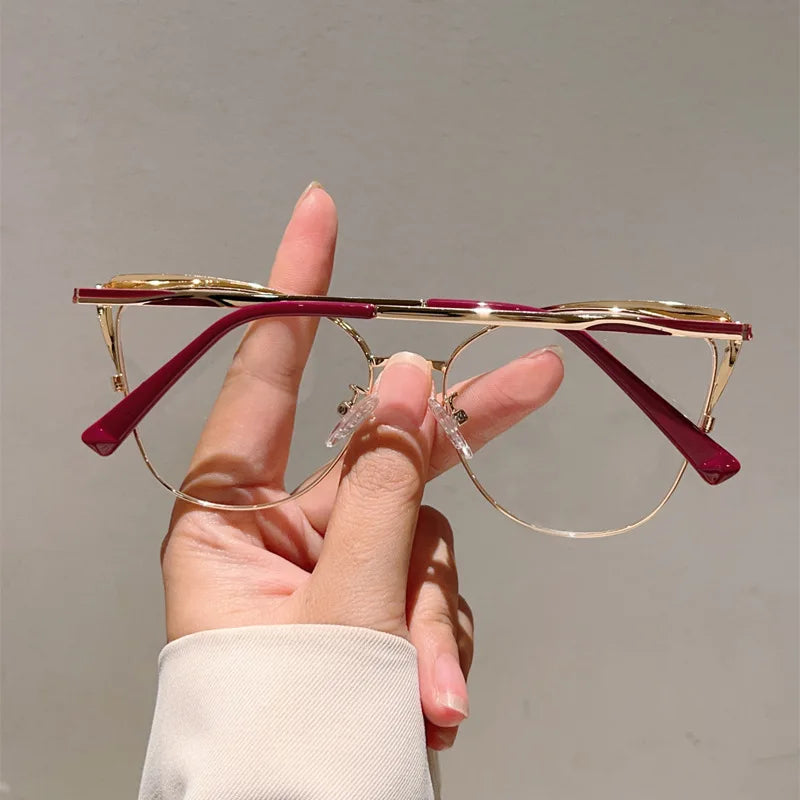 New Large Cat Eye Computer Glasses Metal Frame Women Men Anti Blue Light Round Blocking Optical Spectacle refined Eyeglasses