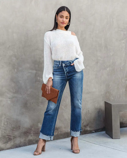 Women Spring and Autumn New Urban Casual Wash Straight Leg Jeans Long Pants, Loose Fallow Handwork Abrade Jeans with Pocket Y2k