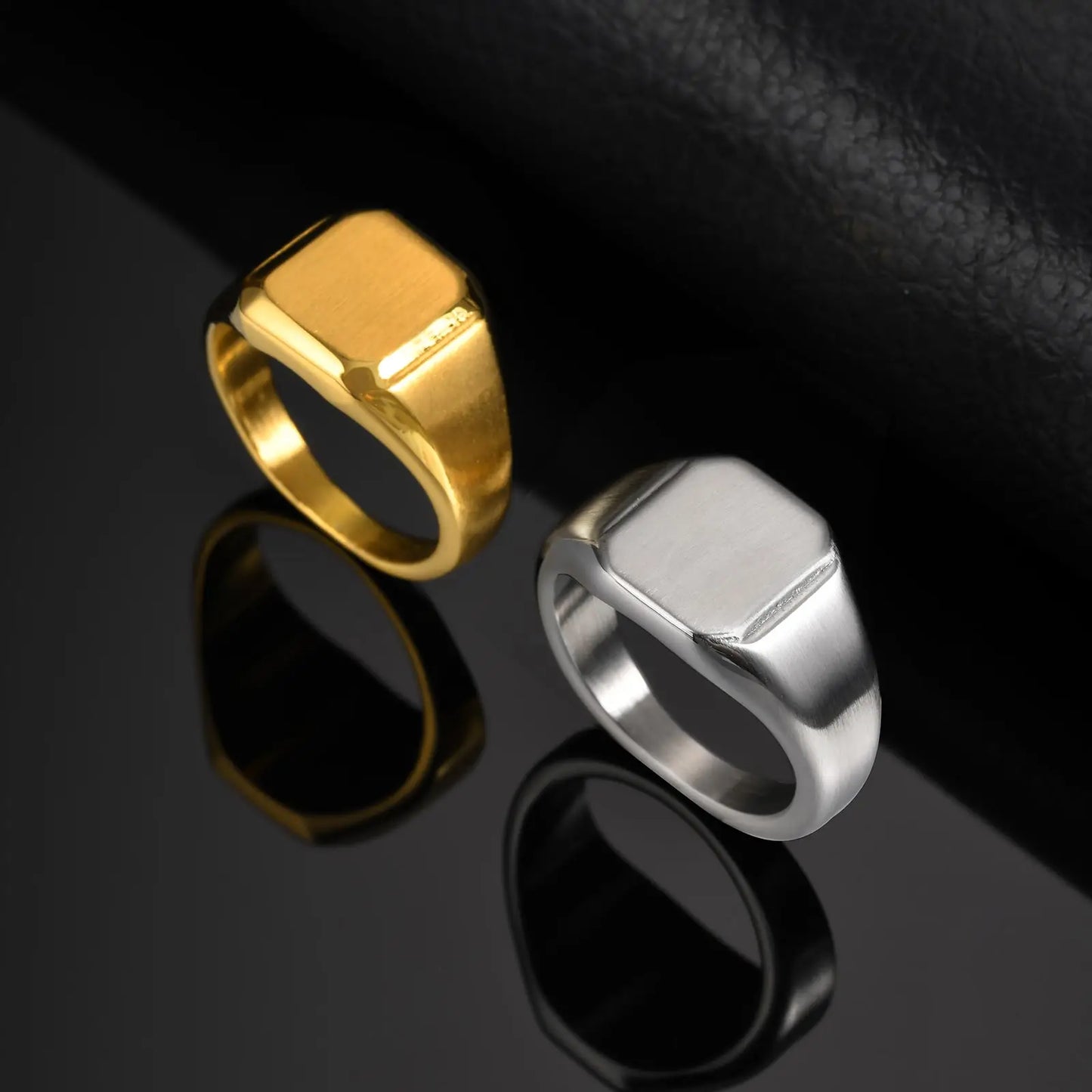 Square Signet Ring for Men Women,Gold Color Stainless Steel Ring Plain Band Ring,Statement Chunky Ring Band Thumb Ring