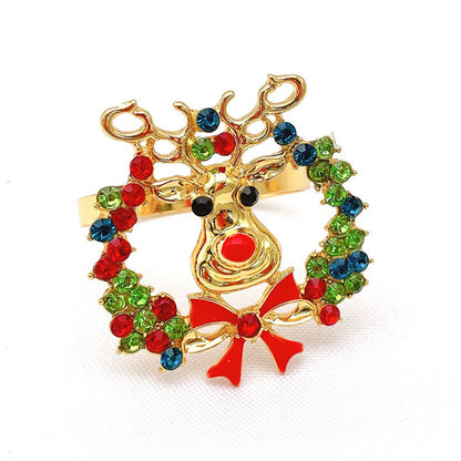 6Pcs Christmas Napkin Rings Gold Xmas Tree Deer Snowflake Hat Socks Napkin Buckles for Christmas Party Dinner Table Decorations