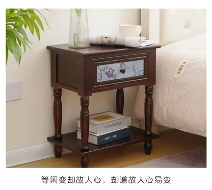 Solid Wood Nightstand Vintage French Distressed Bedside Table with Drawer for Bedroom Storage Cabinet Side Table