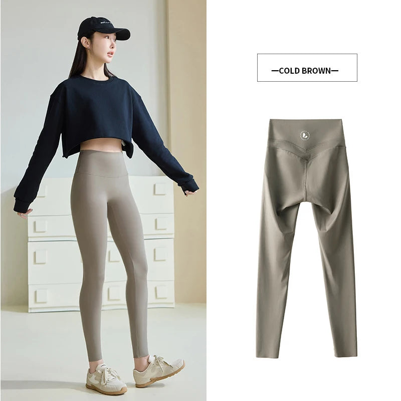 BIVIGAOS Spring New Double V 3D Curve Sharkskin Leggings Women High Waist Tight Slim Sports Fitness Push Up Leggings Yoga Pants