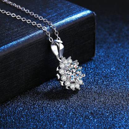 NeeTim 0.5ct 1ct 2ct 3ct Moissanite Jewelry Set 925 Silver with Gold Plated Flower Pendant Necklace Stud Earrings Sets for Women