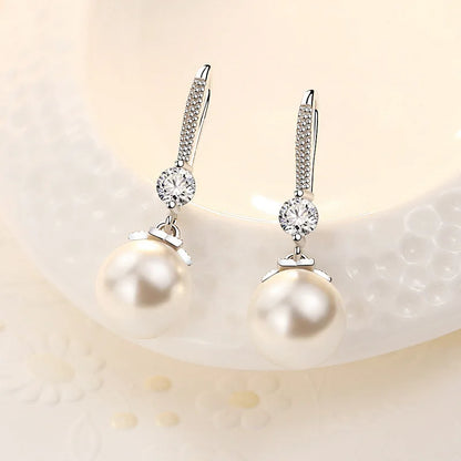 Exquisite Fashion 925 Sterling Silver Necklace Earrings Jewelry Set 10MM Pearl Accessories For Women Engagement Jewelry Gift