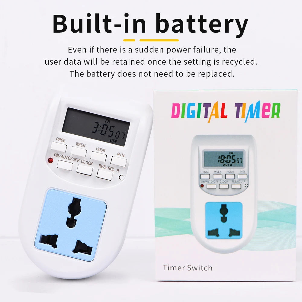 Digital Timer Switch  220V 7 Days Weekly Intelligent Electronic Programmable Timing Socket EU Plug Outlet Appliance Time Control