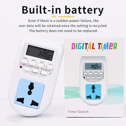 Digital Timer Switch  220V 7 Days Weekly Intelligent Electronic Programmable Timing Socket EU Plug Outlet Appliance Time Control