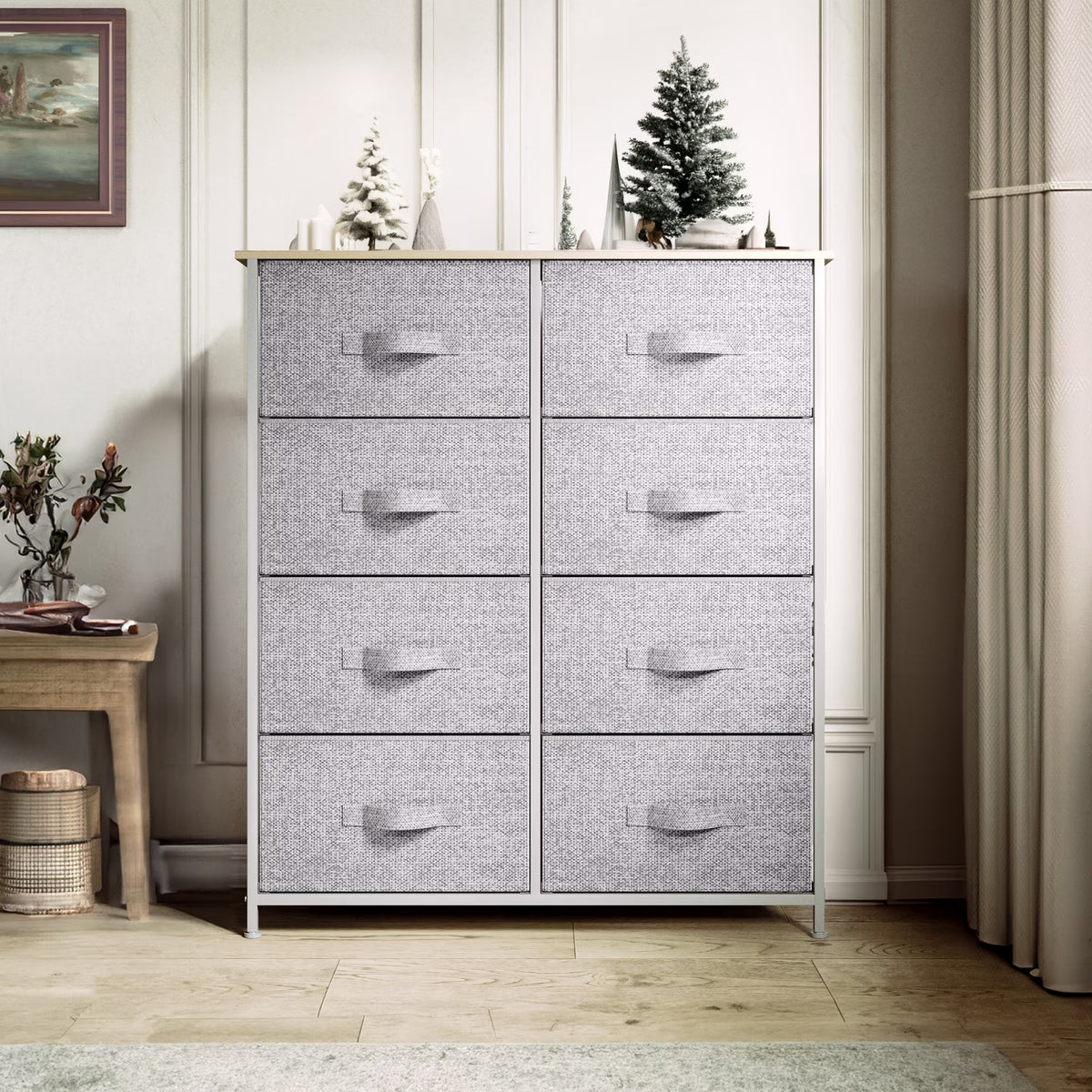 8 Drawer Dresser Chest of Drawer Dressers for Fabric Storage Dressers for Living Room Light Gray
