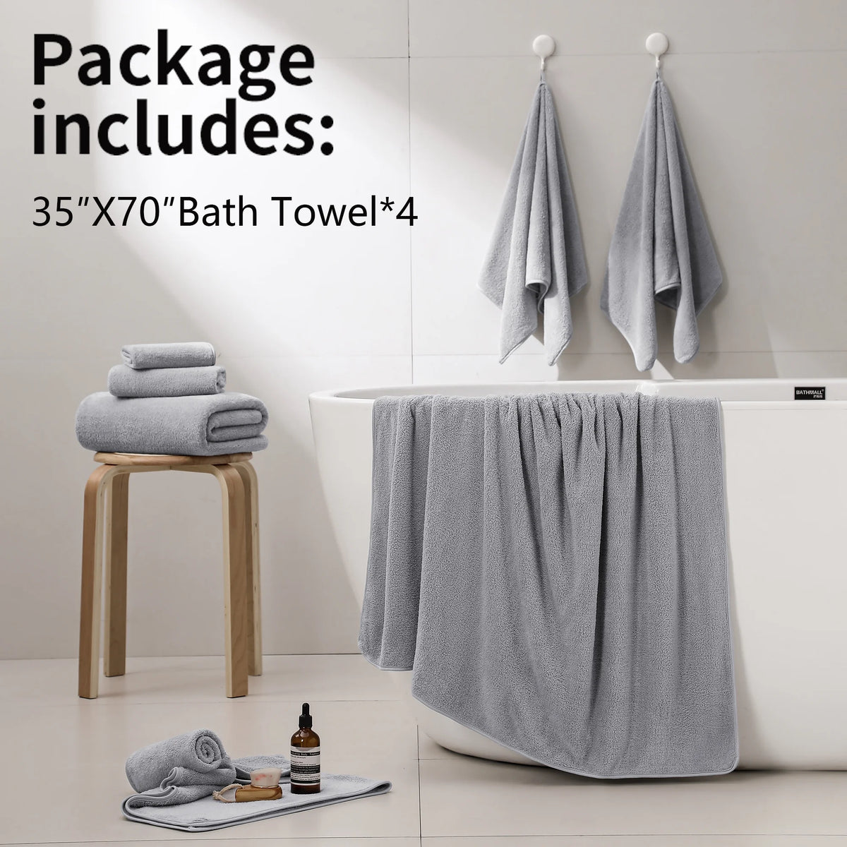 4 Pack Oversized Bath Sheet Towels 700 GSM Ultra Soft Light Gray Bath Towel Set