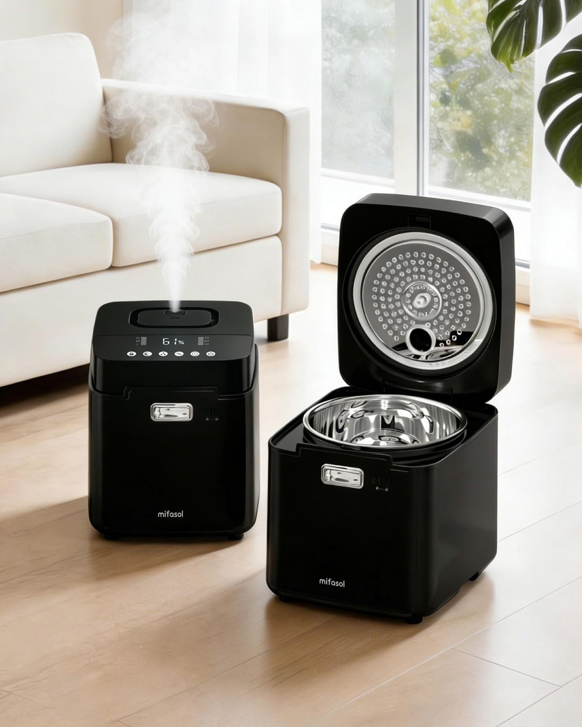 Stainless Steel Humidifier, 3.3L Warm Mist Humidifiers for Bedroom, Easy Clean Steam Humidifiers for Home, Dishwasher Safe Humidifier Large Room, Black