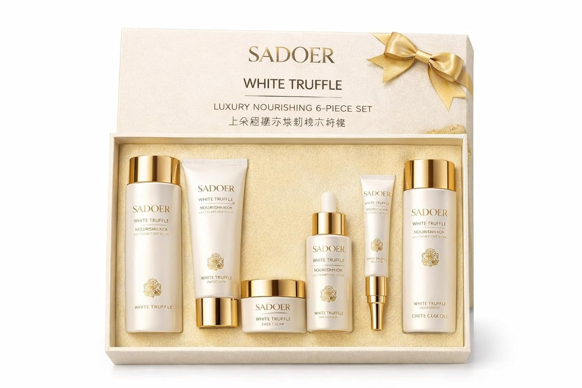 White Truffle Skincare Set for Women, 6-Piece Facial Care Routine with Cleanser, Toner, Lotion, Cream, Eye Cream &amp; Sleep Mask, Hydrating Nourishing Beauty Gift Set