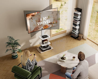 Floor TV Stand for 32-75 Inch Tvs with Height Adjustable, White