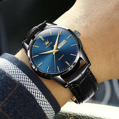 Brown Mens Leather Watch Dress Casual Day Date Quartz Wrist Watch