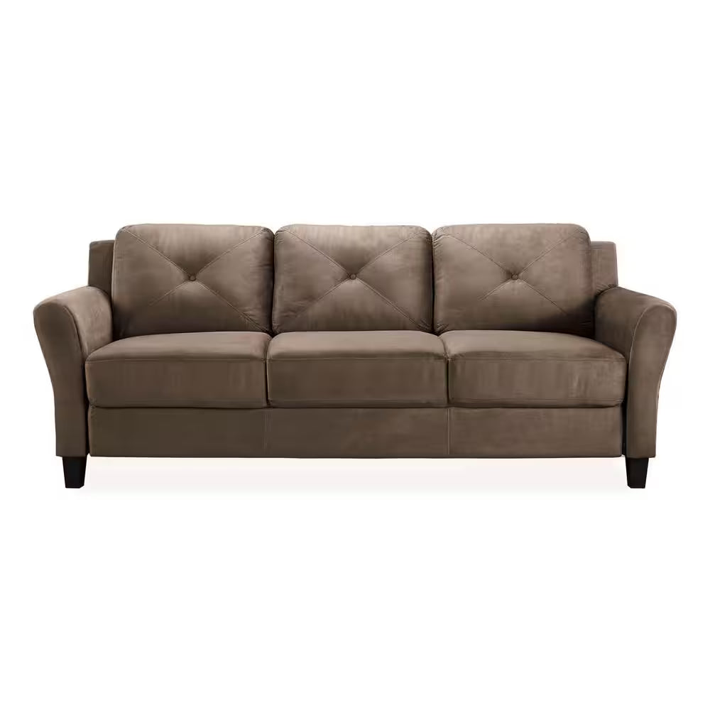 Harvard 78.7 In. round Arm Polyester Rectangle 3-Seater Sofa in Brown
