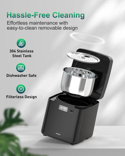 Stainless Steel Humidifier, 3.3L Warm Mist Humidifiers for Bedroom, Easy Clean Steam Humidifiers for Home, Dishwasher Safe Humidifier Large Room, Black