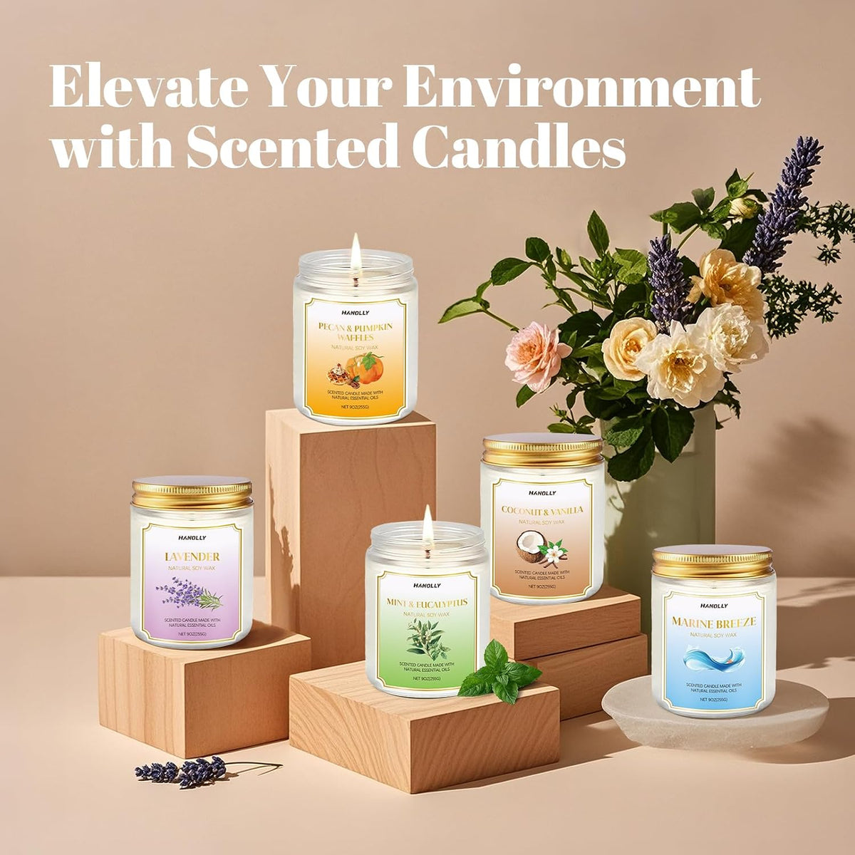 Fall Scented Candle, Pecan &amp; Pumpkin Waffles Scents, 9 Oz Candles for Home