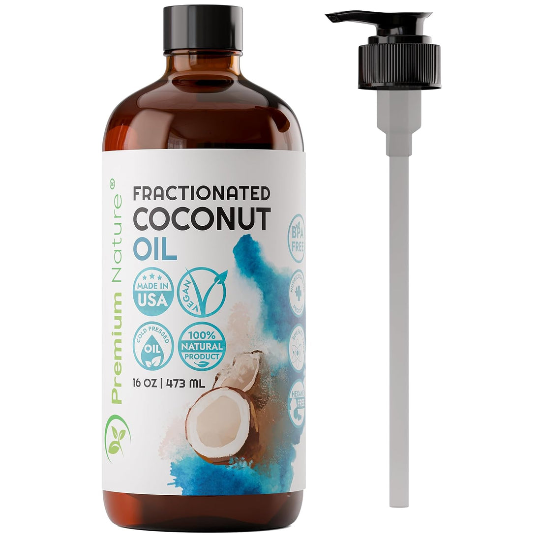 Fractionated Coconut Oil for Skin Moisturizer with Pump Massage Oils Best Carrier for Essential Oils Mixing Body OUL for Dry Skin Moisturizer Natural Oi for Face Hair Body 16 Oz