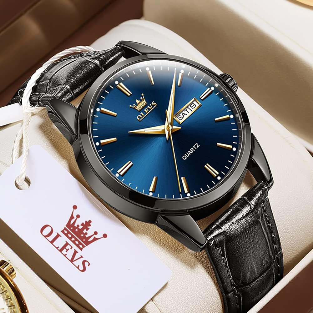Brown Mens Leather Watch Dress Casual Day Date Quartz Wrist Watch