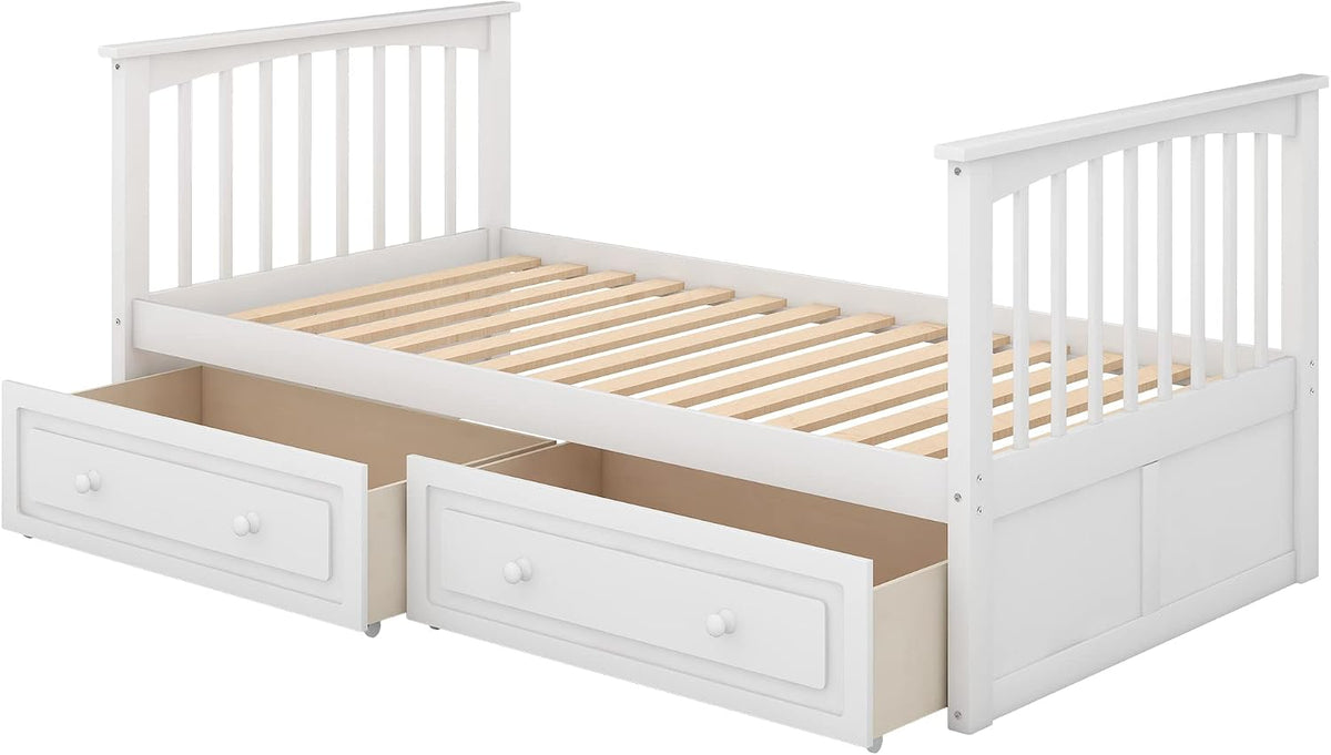 Boden Twin over Twin Bunk Bed with Drawers, Twin Bunk Beds, Convertible Platform Beds, Wooden Beds Frame with Storage Drawers, No Box Spring Needed, Space Saving for Small Apartment, White