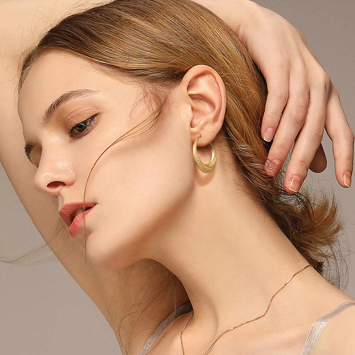 Elegant 14K Gold Hoop Earrings for Women Lightweight Small Gold Hoops with Textured Bead Detail, Hypoallergenic 22Mm Huggie Style Gold Plated Earrings, Everyday Jewelry Gift for Her