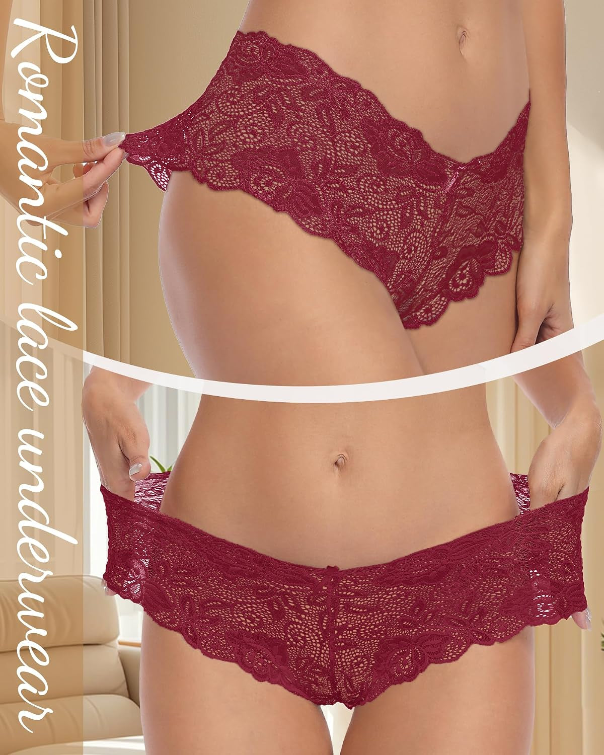 Lace Panties Womens Boyshorts V Waist Underwear Pack Cheeky Shorts