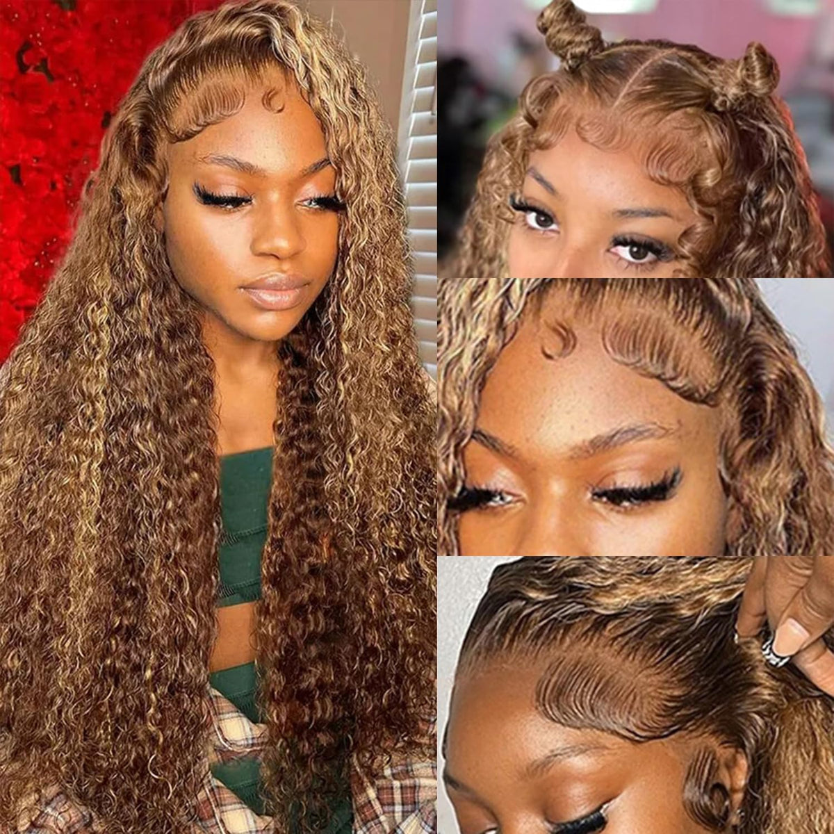13X6 Highlight Ombre Deep Wave Lace Front Wigs Human Hair Honey Blonde Wig