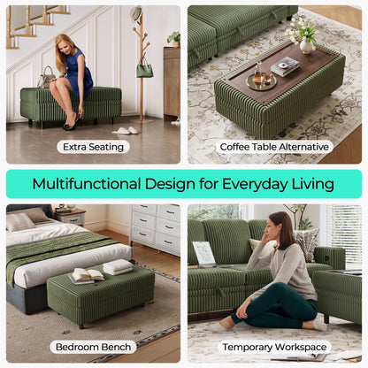 3 Seaterss Sectional Couches for Living Room, Sofa Bed with Storage Seat, Pull Out Couch Bed with Storage Ottoman, Dark Green