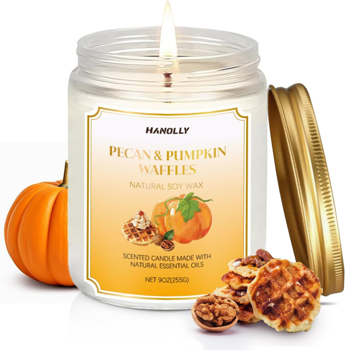 Fall Scented Candle, Pecan &amp; Pumpkin Waffles Scents, 9 Oz Candles for Home