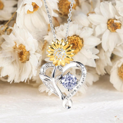 You Are My Sunshine Birthstone Sunflower Heart Pendant Necklace