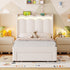 Twin Size Bed with Power Outlet & LED, Upholstered Princess Beds with Drawer, Twin Beds with Headboard Storage, Beige