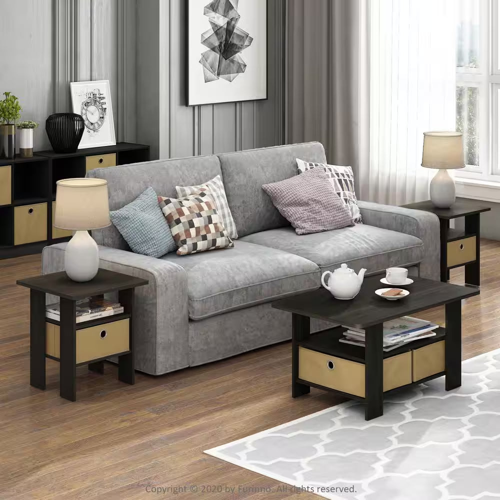 Home Living Espresso Storage End Table (Set of 2)