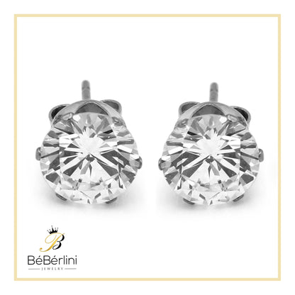 Women Stud Earrings Cubic Zirconia Silver Stainless Steel Jewelry round 8 Mm
